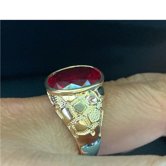 New Large 17mm Real 14k Yellow Gold Men's Nugget Ruby Ring - Picture 13 of 16